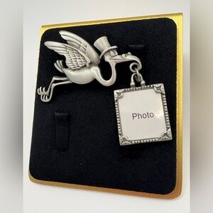Pewter Stork Photo Frame Brooch JJ Jonette Jewelry